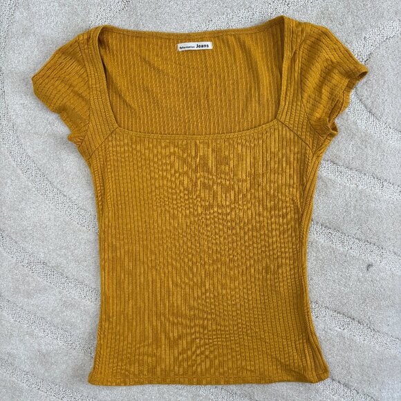 Reformation Jeans Square Neck Ochre Ribbed Top - Picture 1 of 4